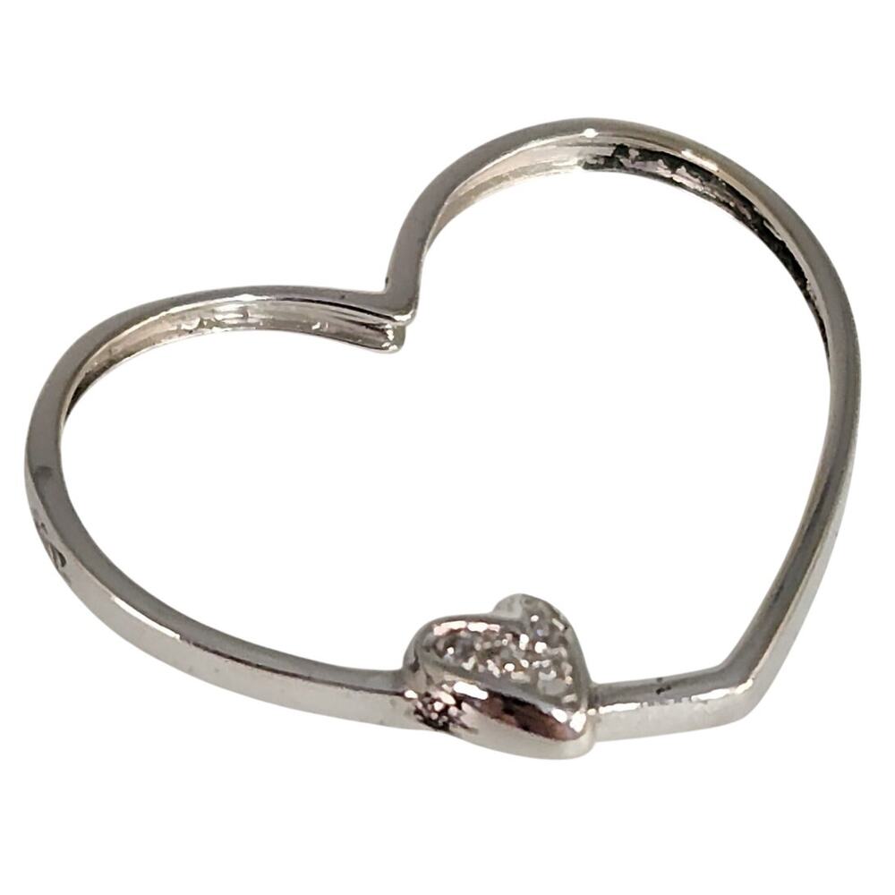 18K White Gold Diamond Double Heart Open Pendant 2.5g